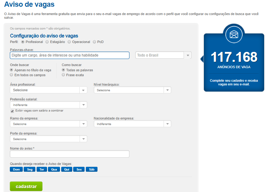 imagem da ferramenta "aviso de vaga" da Catho