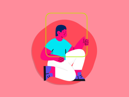 Ilustração de pessoa segurando um quadro vazado