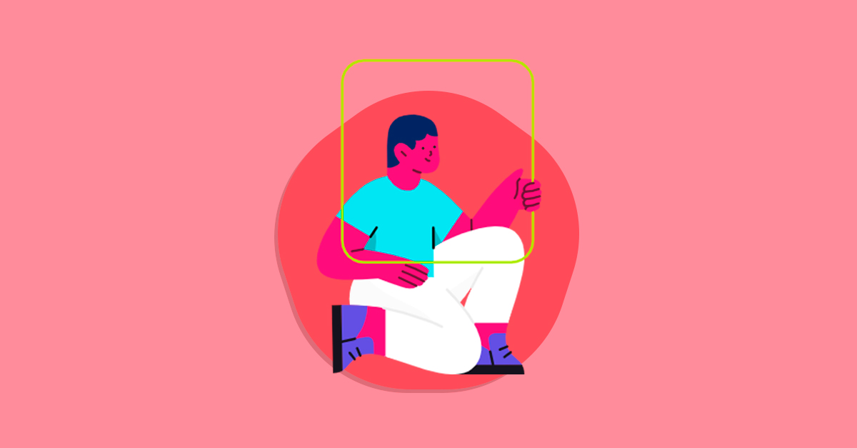 Ilustração de pessoa segurando um quadro vazado