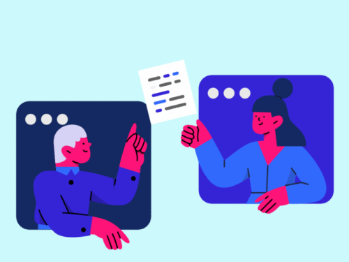 Ilustração de duas pessoas conversando via chat
