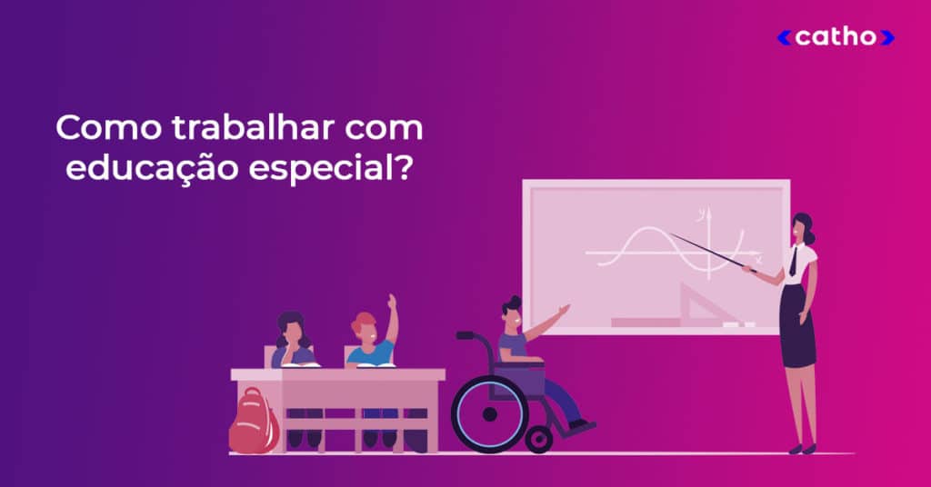 uma mulher fazendo uma apresentação para um grupo de pessoas com a escrita "como trabalhar com educação especial?"