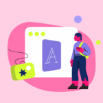 Ilustração de pessoa interagindo com interface de design