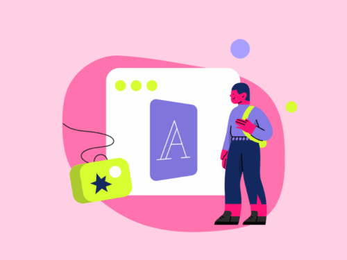 Ilustração de pessoa interagindo com interface de design