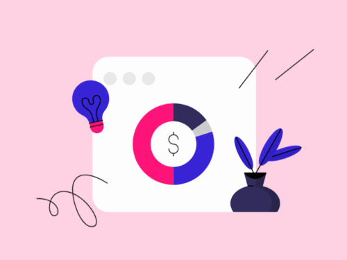 Ilustração sobre finanças com gráfico e elementos de lucro.