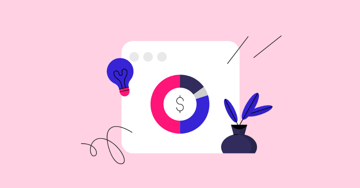 Ilustração sobre finanças com gráfico e elementos de lucro.
