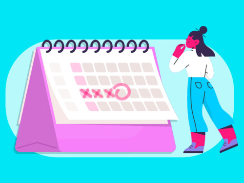 Mulher pensando sobre calendário de planejamento