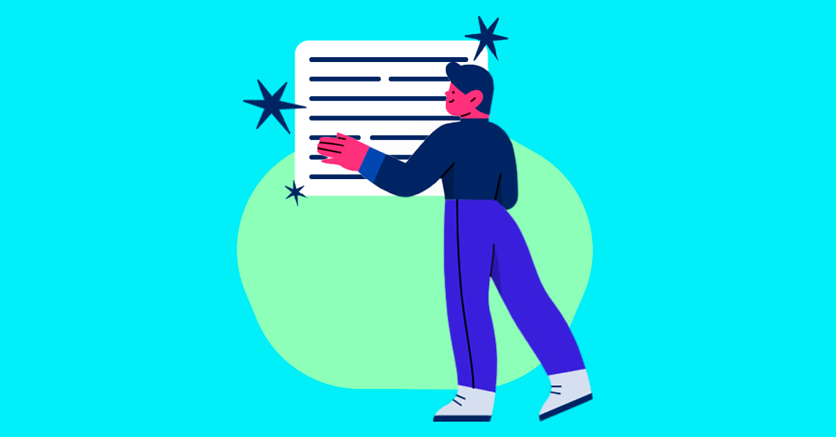 Ilustração de homem segurando uma lista de tarefas.