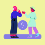 Ilustração de pessoas discutindo sobre finanças.