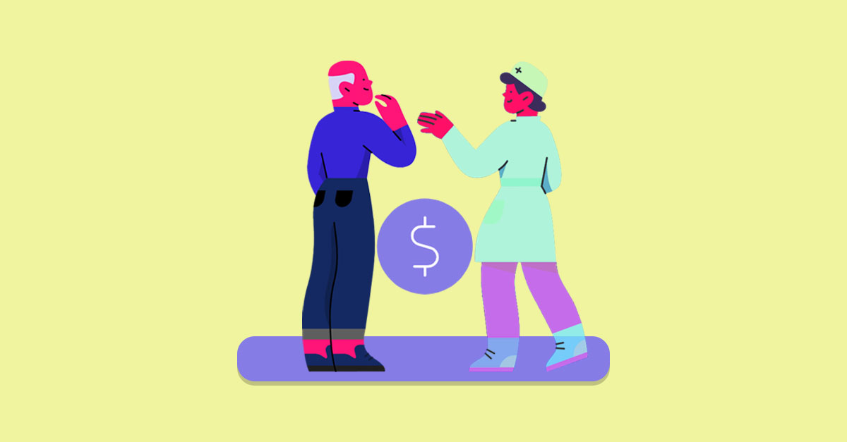 Ilustração de pessoas discutindo sobre finanças.
