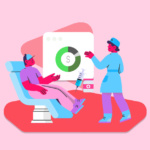Ilustração de consulta médica e pagamento com injeção