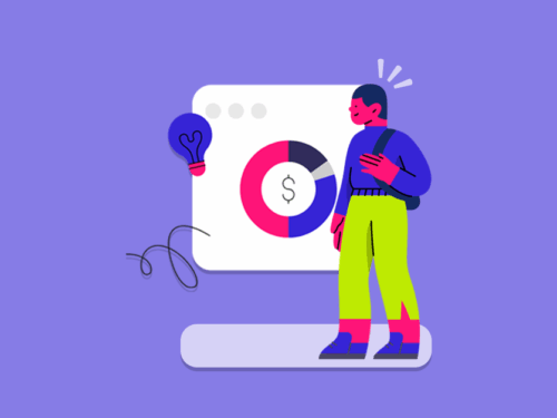 Ilustração de homem com gráfico de finanças