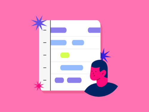 Ilustração de um homem com uma lista ao fundo