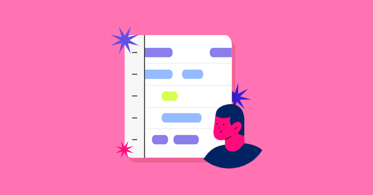 Ilustração de um homem com uma lista ao fundo
