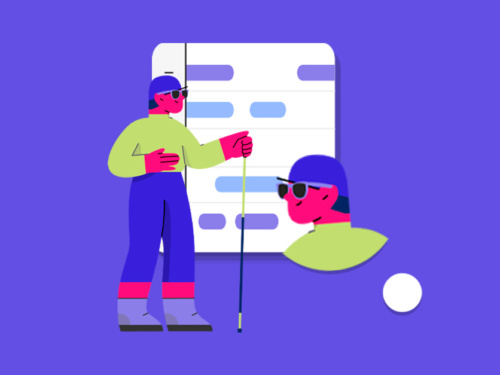 Ilustração de pessoa com bengala em fundo roxo