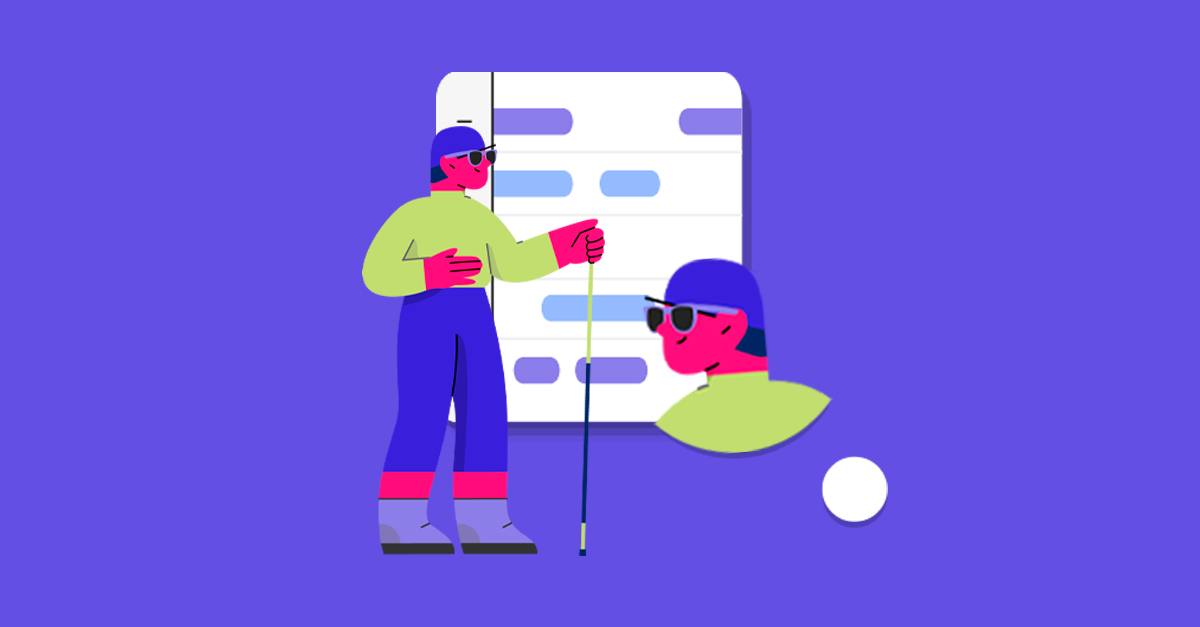 Ilustração de pessoa com bengala em fundo roxo