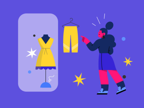 Ilustração de mulher escolhendo roupas coloridas