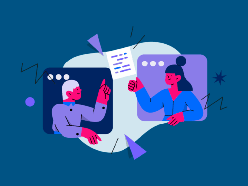 Ilustração de duas pessoas em videoconferência