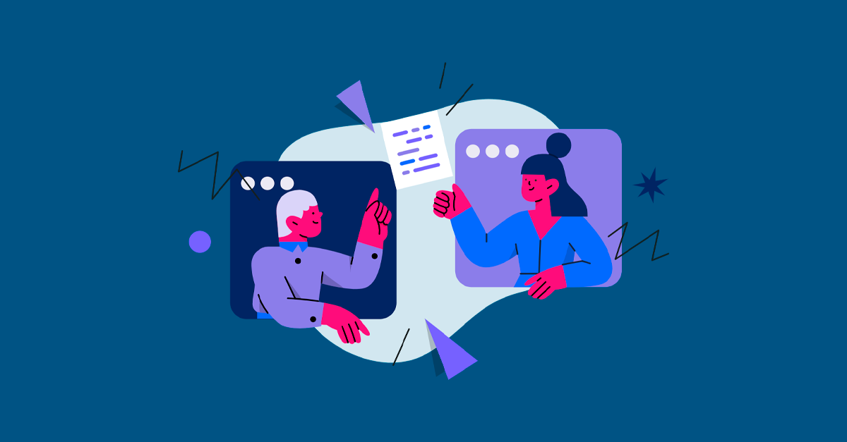 Ilustração de duas pessoas em videoconferência