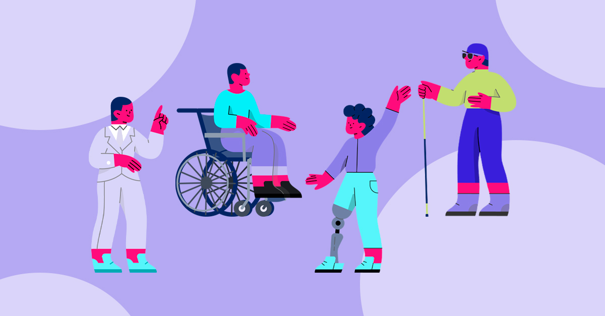 Ilustração de diversidade e inclusão com pessoas com deficiência