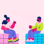 Duas pessoas conversando de forma descontraída