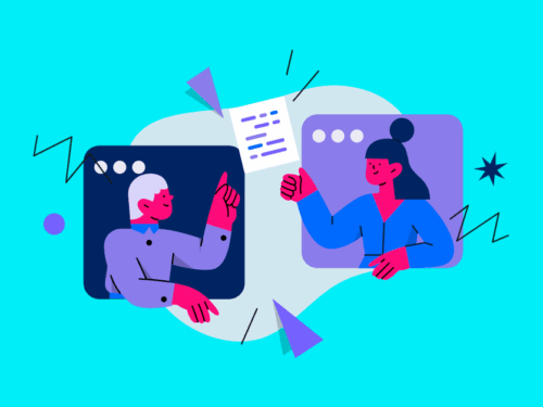Ilustração de duas pessoas em conversa virtual