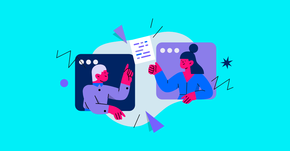 Ilustração de duas pessoas em conversa virtual