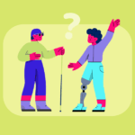 Ilustração de pessoas com deficiência interagindo.