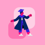 Ilustração de um estudante se formando com capelo.