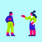 Ilustração de duas pessoas conversando em fundo claro