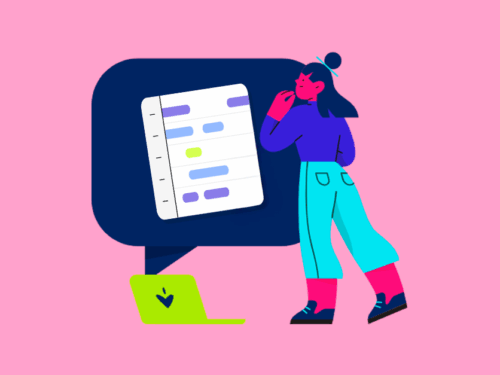 Ilustração de jovem planejando em um notebook
