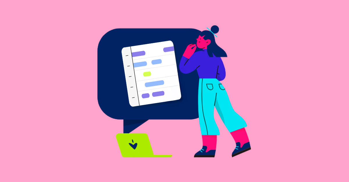 Ilustração de jovem planejando em um notebook