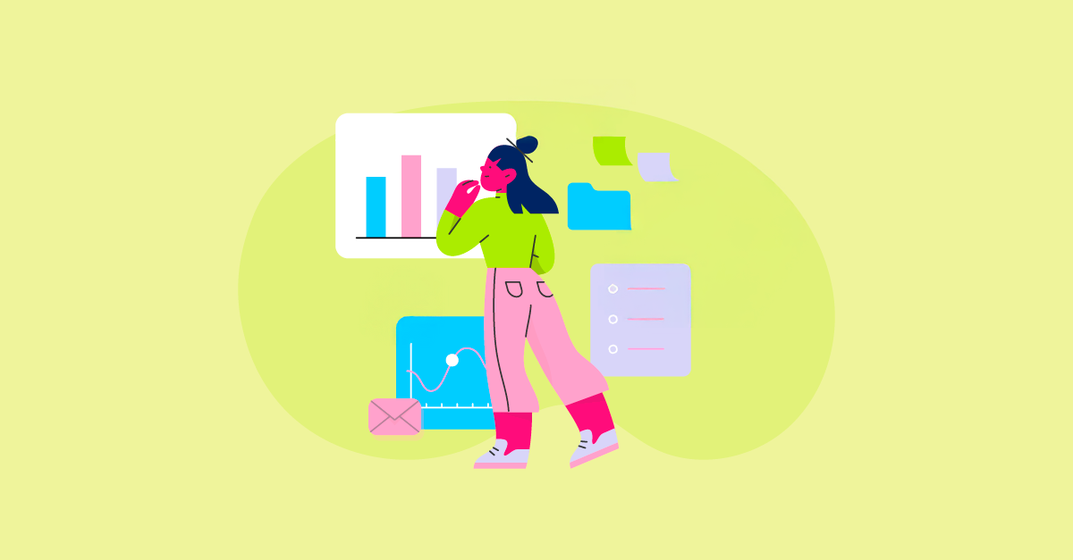 Mulher analisando gráficos e dados em um ambiente digital.
