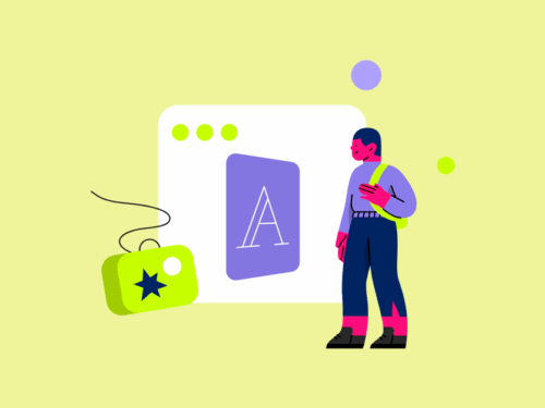 Ilustração de um designer com ferramentas gráficas