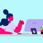 Ilustração de mulher trabalhando em um computador