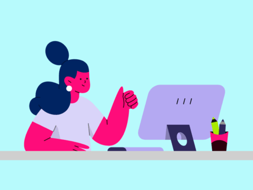 Ilustração de mulher trabalhando em um computador