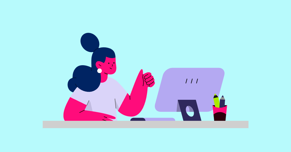 Ilustração de mulher trabalhando em um computador