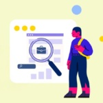 Homem analisando pesquisa de emprego com lupa