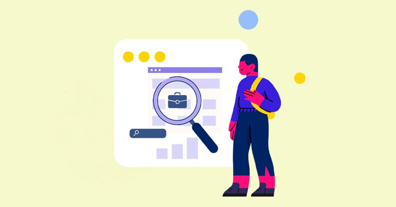 Homem analisando pesquisa de emprego com lupa