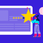 Ilustração de avaliação com estrela e feedback positivo