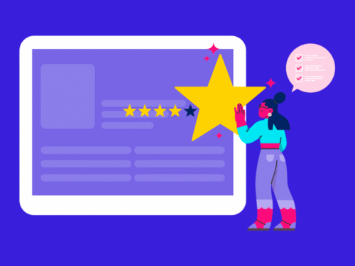 Ilustração de avaliação com estrela e feedback positivo