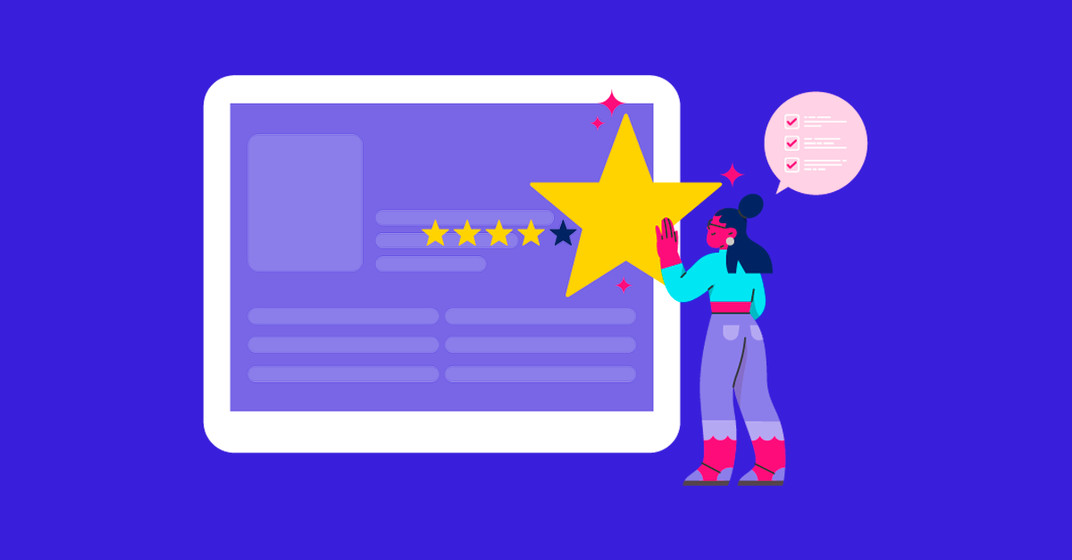 Ilustração de avaliação com estrela e feedback positivo