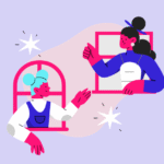 Ilustração de duas pessoas se comunicando pela janela