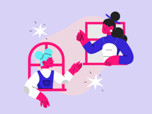 Ilustração de duas pessoas se comunicando pela janela