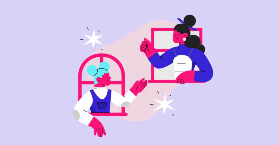 Ilustração de duas pessoas se comunicando pela janela